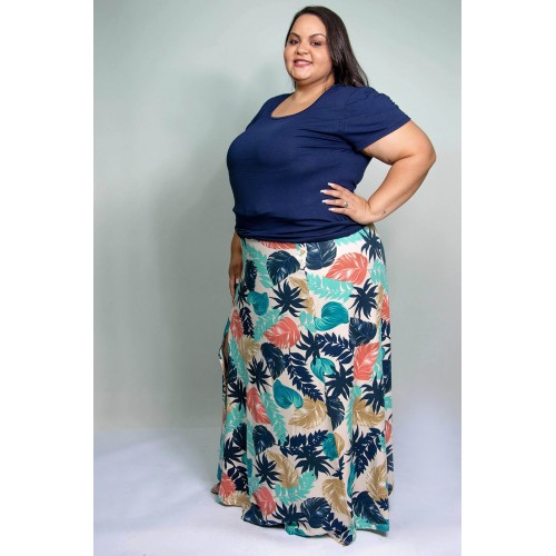 Saia longa plus size 2024 estampada